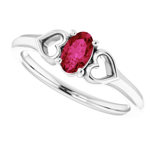 Sterling Silver Imitation Ruby Youth Heart Ring