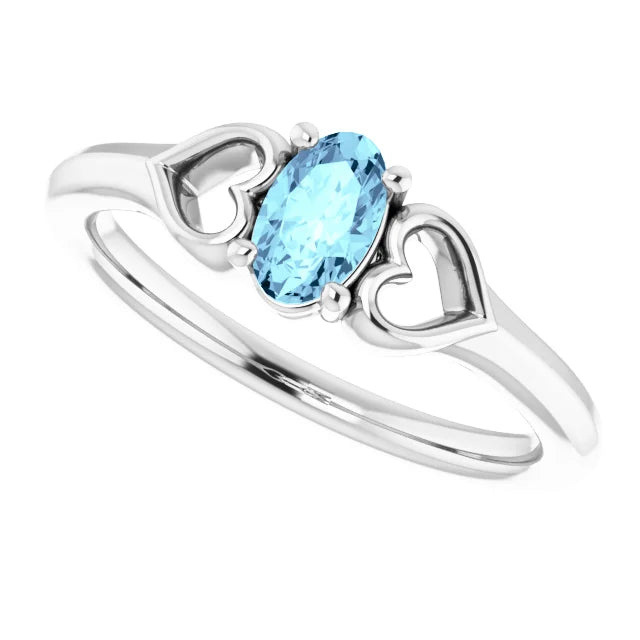 Sterling Silver Imitation Aquamarine Youth Heart Ring