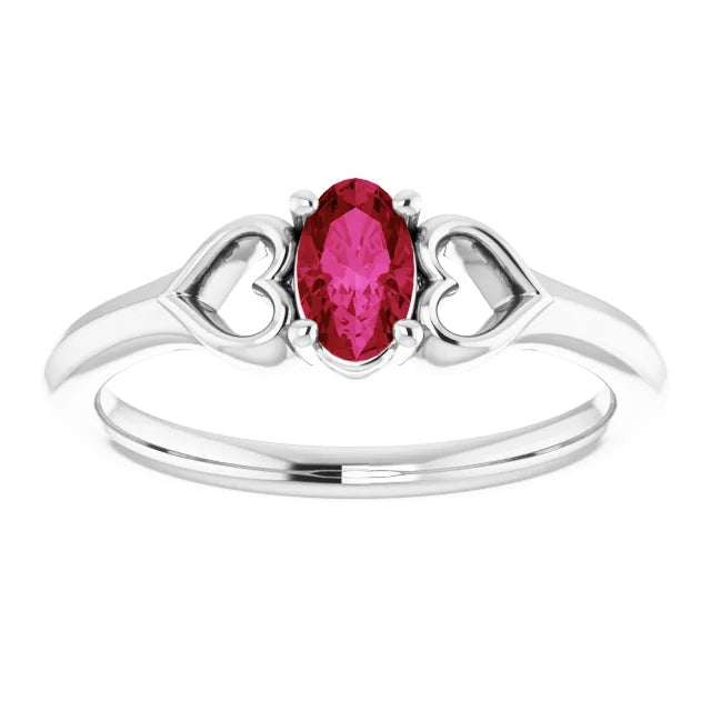 Sterling Silver Imitation Ruby Youth Heart Ring