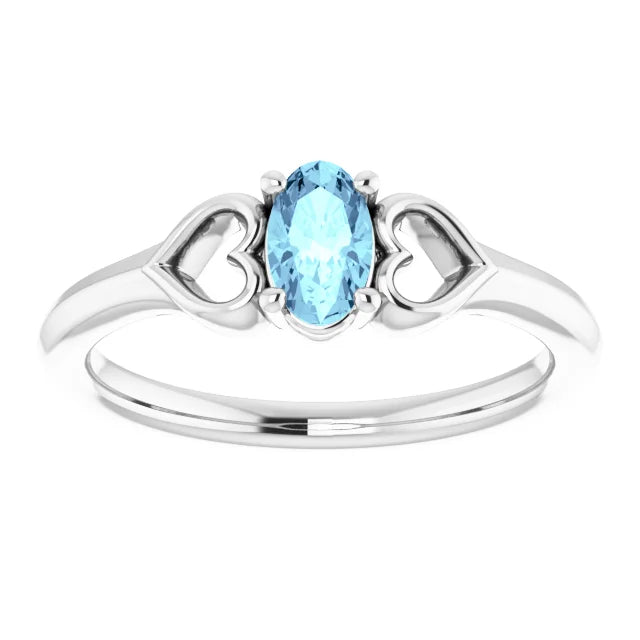 Sterling Silver Imitation Aquamarine Youth Heart Ring