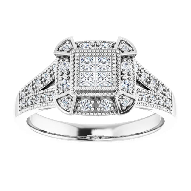 Sterling Silver Cubic Zirconia Halo-Style Illusion Ring Size 7