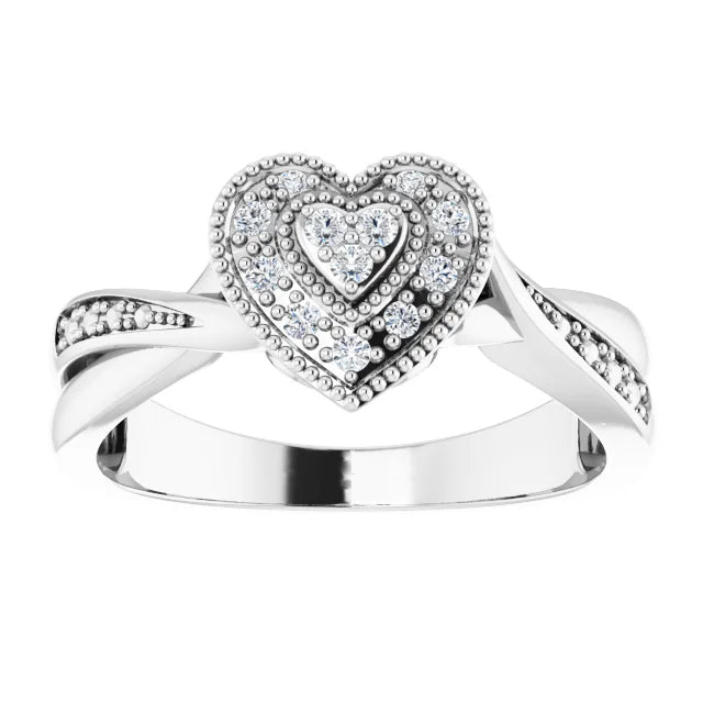 Sterling Silver Imitation White Cubic Zirconia Criss Cross Heart Ring