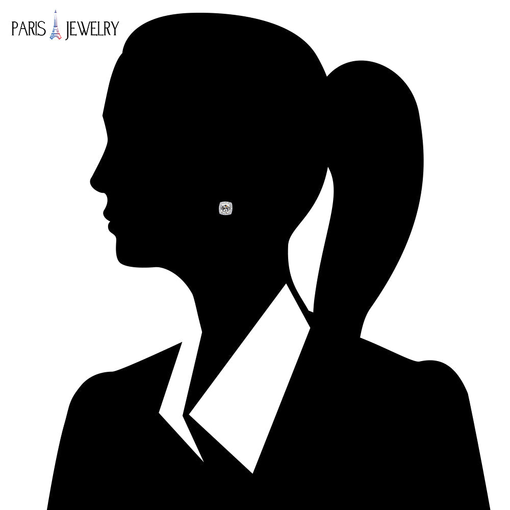 18k White Gold Plated 1 Ct Created Halo Princess CZ Cut White Sapphire Stud Earrings