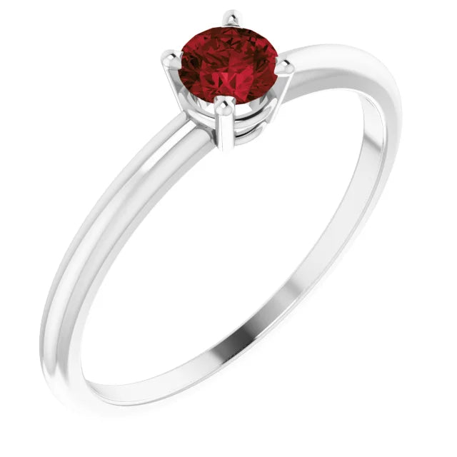 Sterling Silver 4 mm Natural Mozambique Garnet Ring