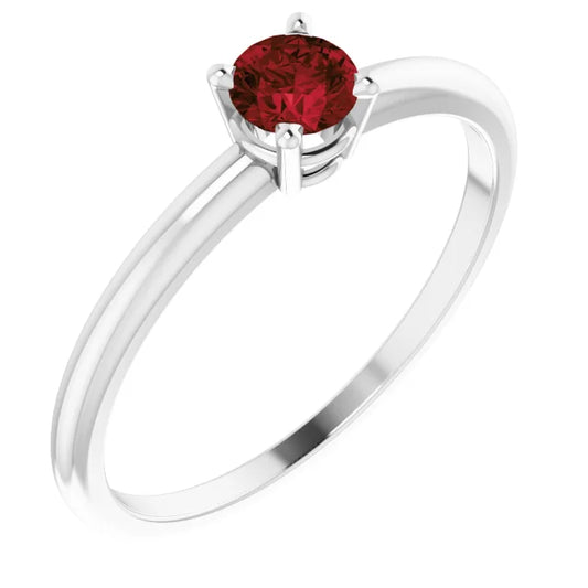 Sterling Silver 4 mm Natural Mozambique Garnet Ring