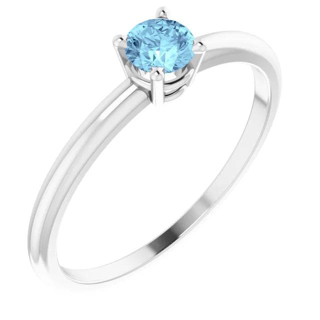 Sterling Silver 3 mm Imitation Aquamarine Ring
