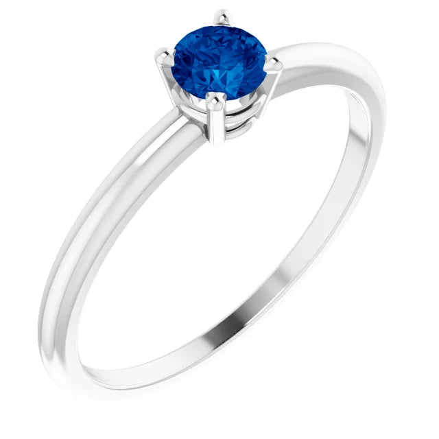 Sterling Silver 4 mm Lab-Grown Blue Sapphire Ring