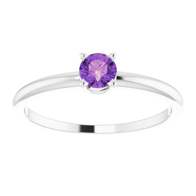 Sterling Silver 4 mm Natural Amethyst Ring