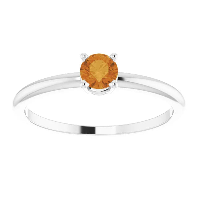 Sterling Silver 4 mm Natural Citrine Ring