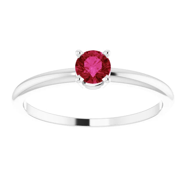 Sterling Silver 4 mm Lab-Grown Ruby Ring
