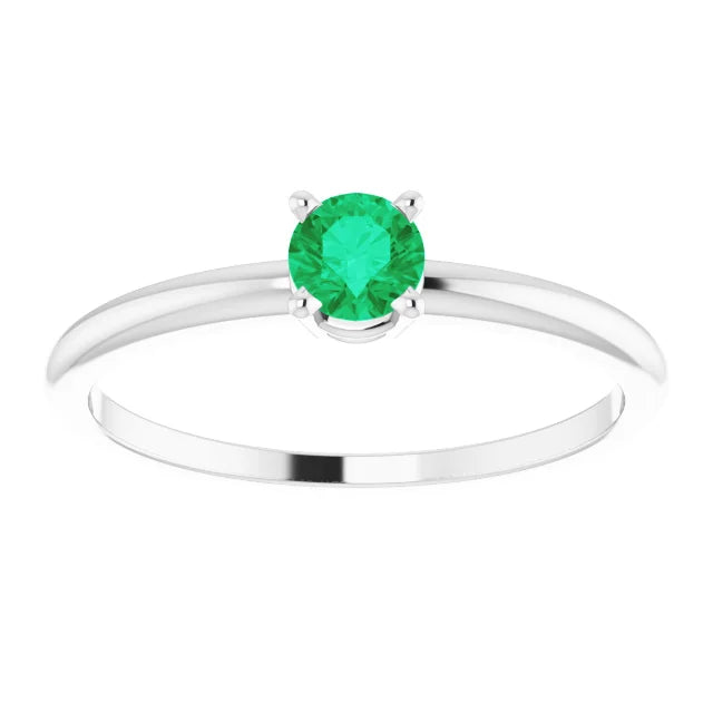 Sterling Silver 4 mm Natural Emerald Ring