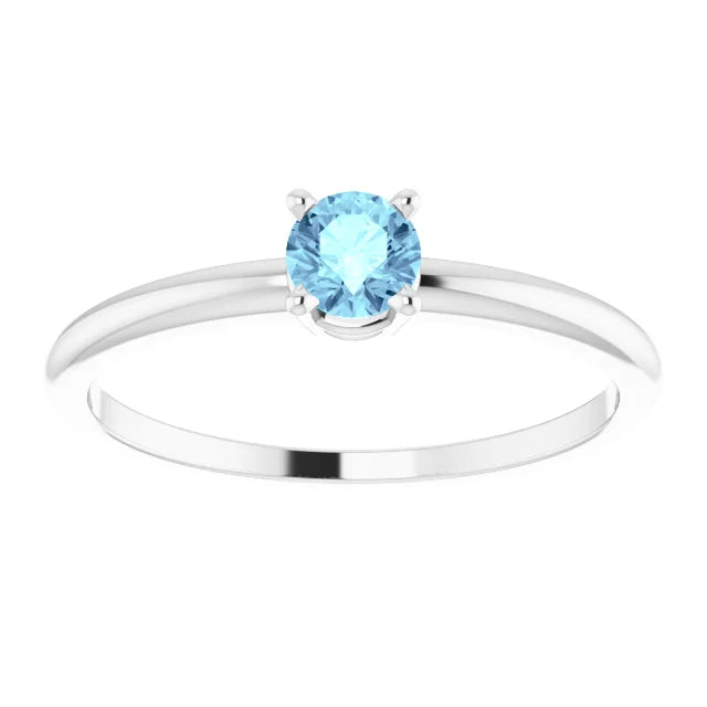 Sterling Silver 3 mm Imitation Aquamarine Ring
