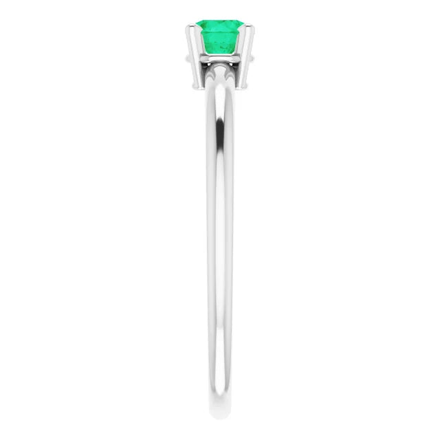 Sterling Silver 4 mm Natural Emerald Ring