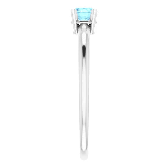 Sterling Silver 3 mm Imitation Aquamarine Ring