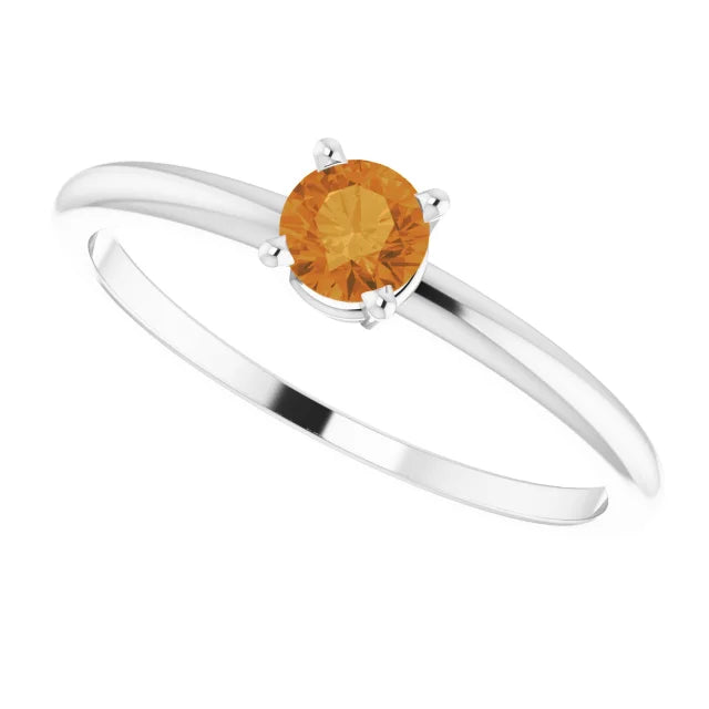 Sterling Silver 4 mm Natural Citrine Ring