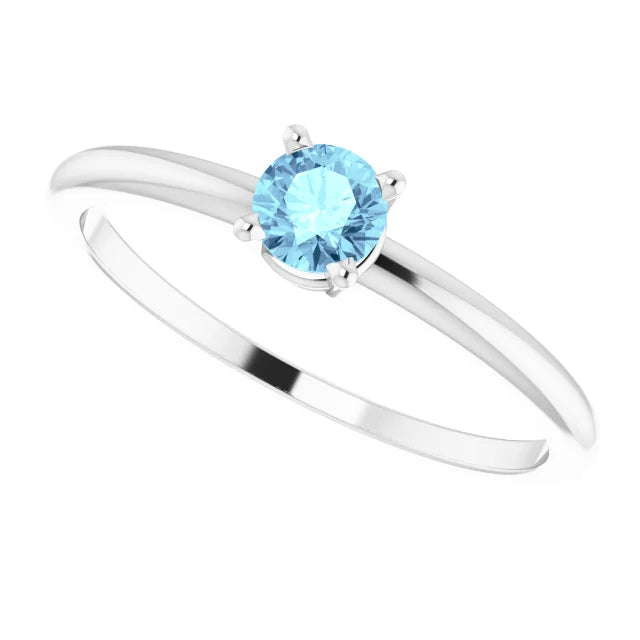 Sterling Silver 3 mm Imitation Aquamarine Ring