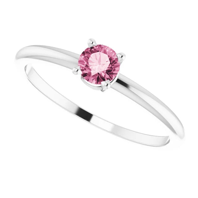 Sterling Silver 4 mm Natural Pink Tourmaline Ring