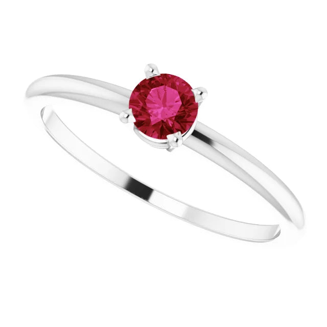 Sterling Silver 4 mm Natural Ruby Ring