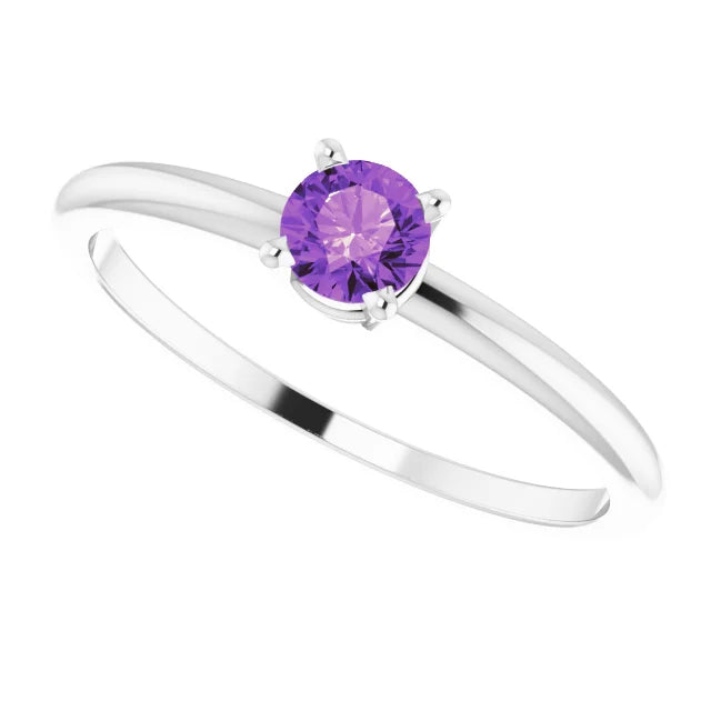 Sterling Silver 4 mm Natural Amethyst Ring