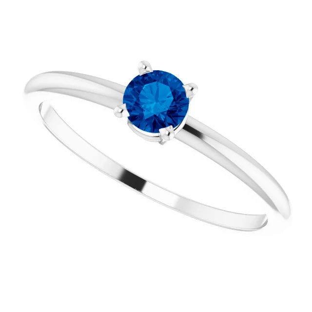 Sterling Silver 4 mm Natural Blue Sapphire Ring