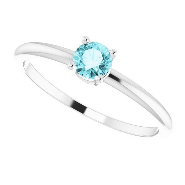 Sterling Silver 4 mm Natural Blue Zircon Ring