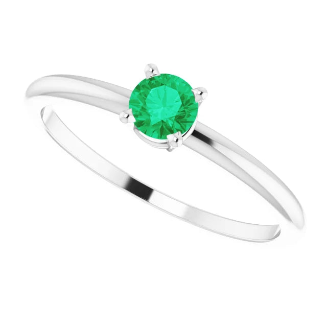 Sterling Silver 4 mm Lab-Grown Emerald Ring
