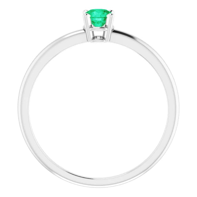 Sterling Silver 4 mm Lab-Grown Emerald Ring