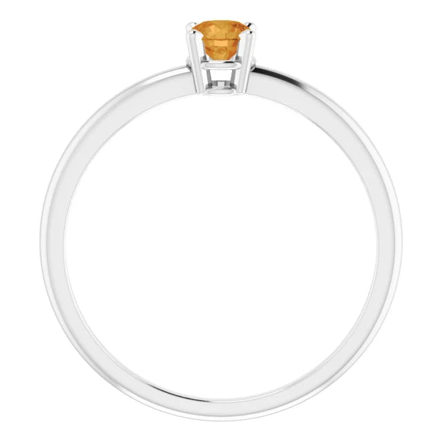 Sterling Silver 4 mm Natural Citrine Ring
