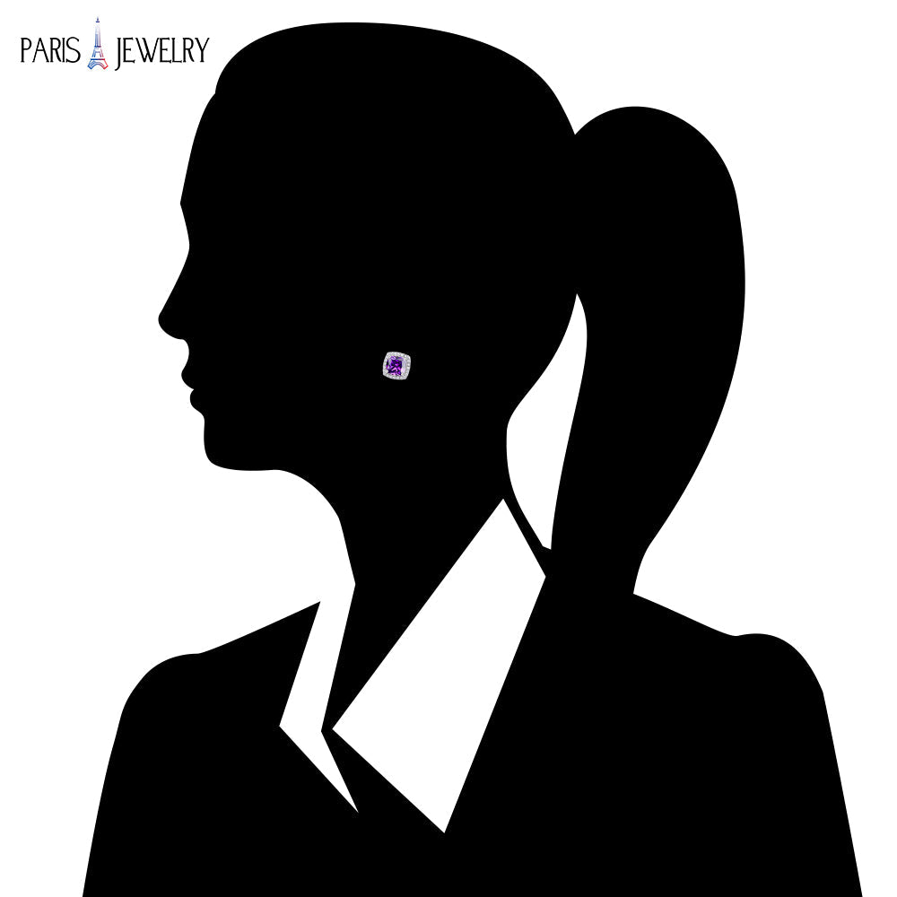 18k White Gold Plated 2 Ct Created Halo Princess Cut CZ Amethyst Stud Earrings