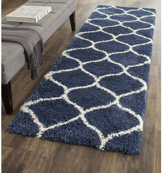 STARAR Decor Modern Polyester Anti Slip Shaggy Fluffy Rug and Carpet for Living Room, Shaggy Floor Carpet for Bedroom, Home Decor Rugs, Luxury Non Slip Carpet, (2 x 3 Feet, Blue Ivory)