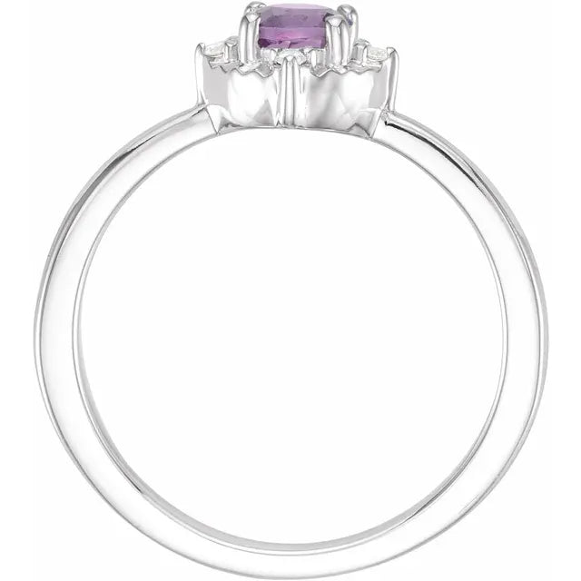 Sterling Silver Natural Amethyst & .04 CTW Natural Diamond Halo-Style Ring