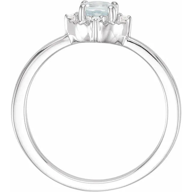 Sterling Silver Natural Aquamarine & .04 CTW Natural Diamond Halo-Style Ring