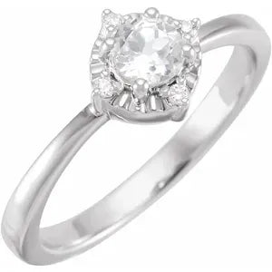 Sterling Silver Lab-Grown White Sapphire & .04 CTW Natural Diamond Halo-Style Ring