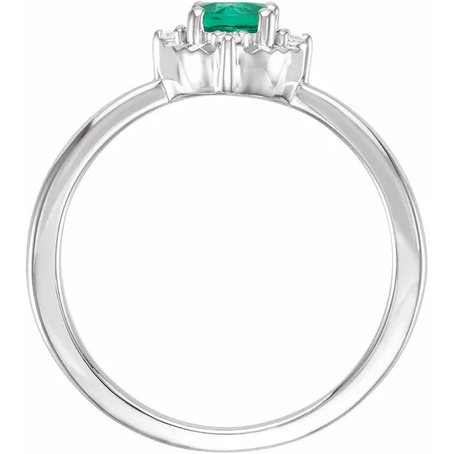 Sterling Silver Lab-Grown Emerald & .04 CTW Natural Diamond Halo-Style Ring