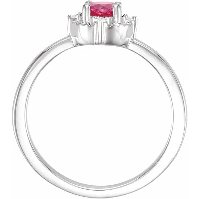 Sterling Silver Lab-Grown Ruby & .04 CTW Natural Diamond Halo-Style Ring