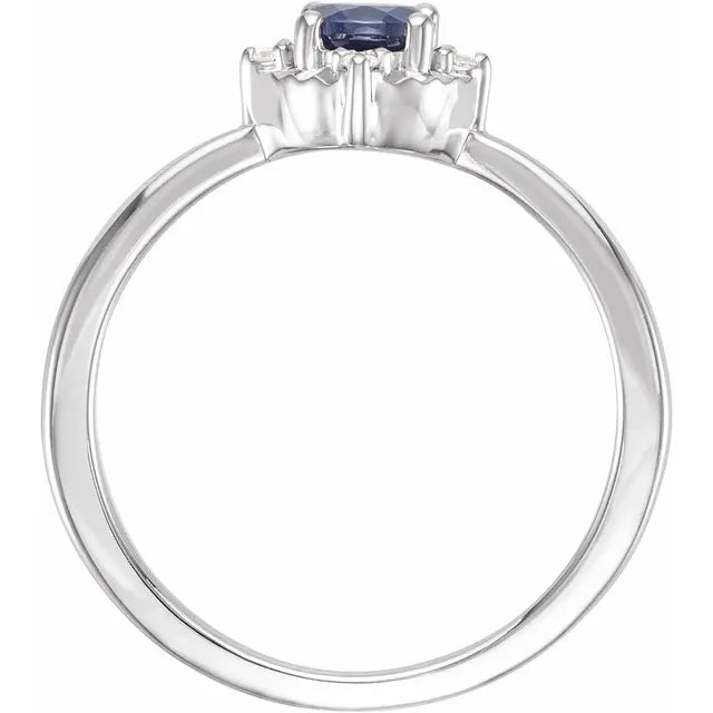 Sterling Silver Lab-Grown Blue Sapphire & .04 CTW Natural Diamond Halo-Style Ring