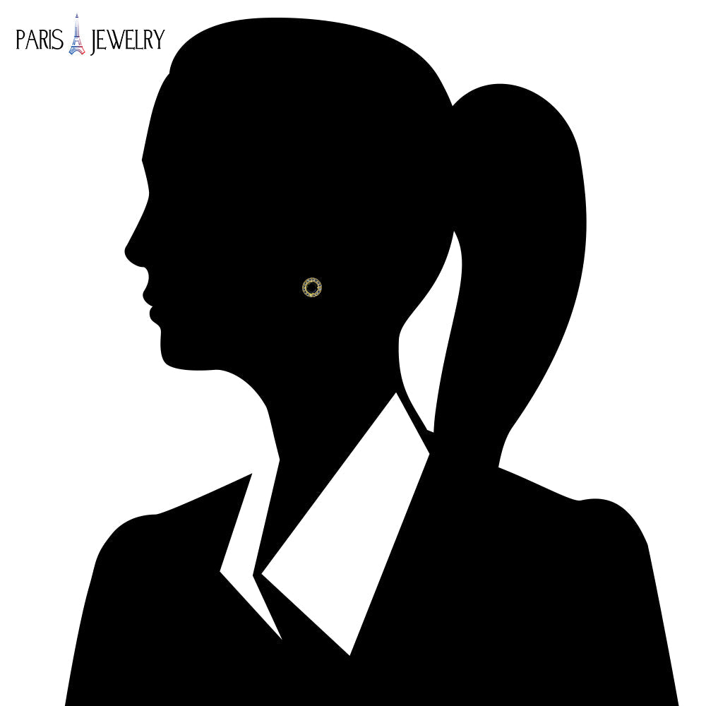 18K Yellow Gold Plated Halo Created Black Sapphire CZ Round 3CT Stud Earrings