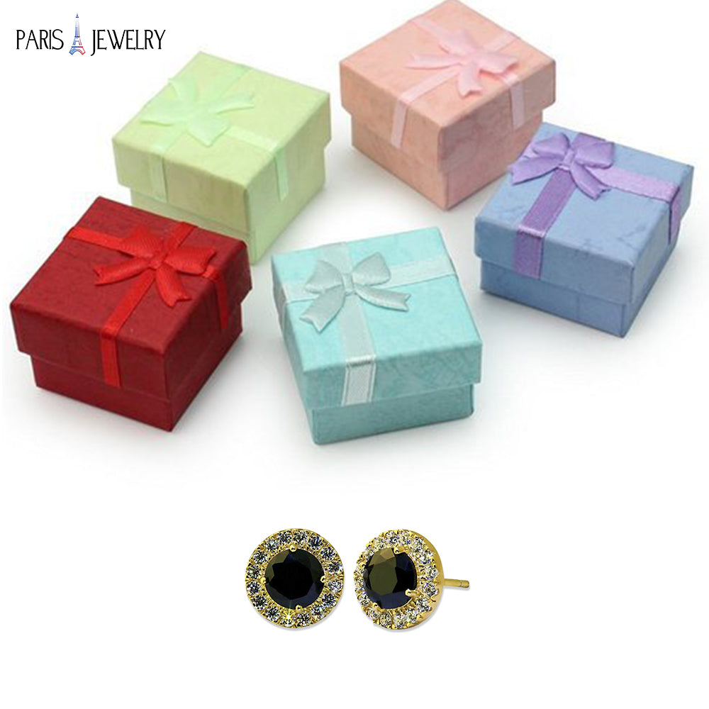 18K Yellow Gold Plated Halo Created Black Sapphire CZ Round 3CT Stud Earrings