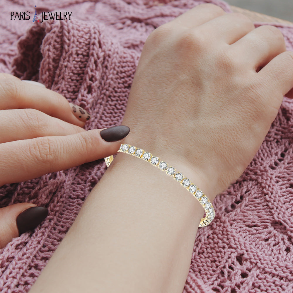 18k Yellow Gold 6 Cttw Created Cubic Zirconia CZ Round Adjustable Tennis Plated Bracelet