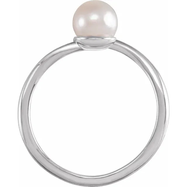 Sterling Silver Cultured Akoya Pearl & .015 CT Natural Diamond Freeform Ring
