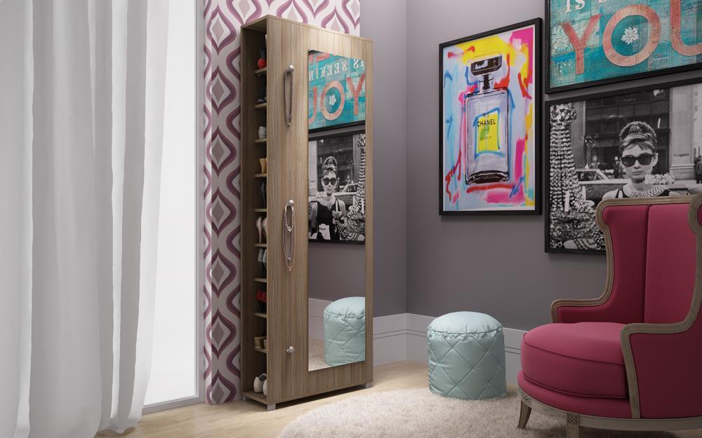 Accentuations by Manhattan Comfort Valencia 1.0 - 10 Shelf with 3 Hooks and Full Length Mirror Shoe Closet