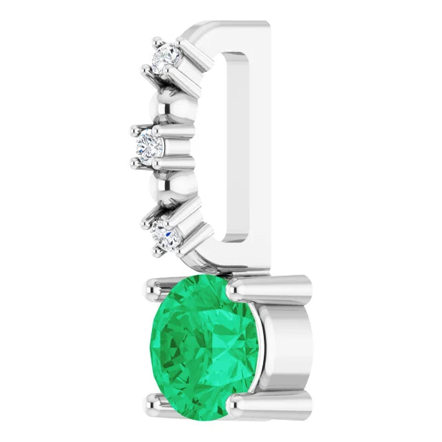 Sterling Silver Imitation Emerald & .01 CTW Natural Diamond Charm/Pendant
