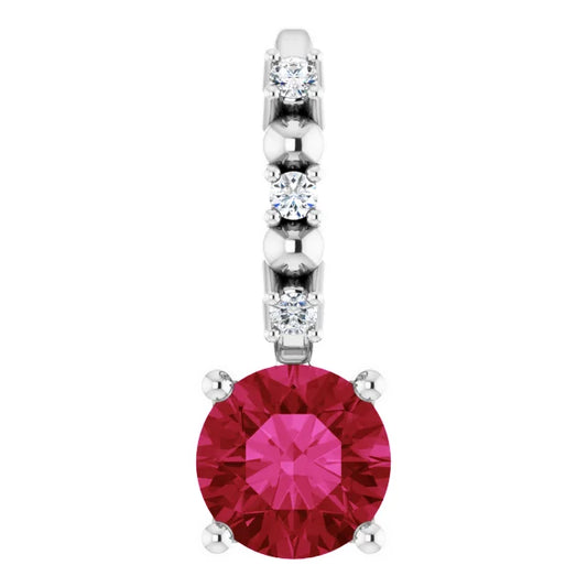 Sterling Silver Imitation Ruby & .01 CTW Natural Diamond Charm/Pendant