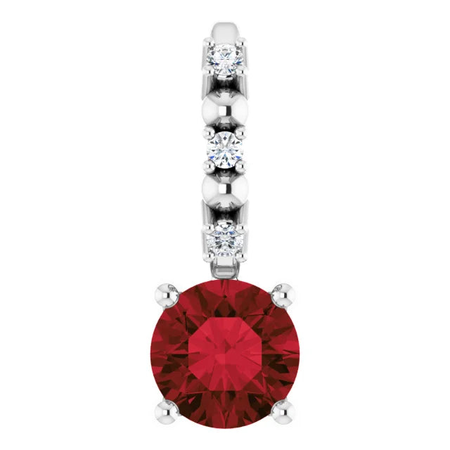 Sterling Silver Imitation Mozambique Garnet & .01 CTW Natural Diamond Charm/Pendant