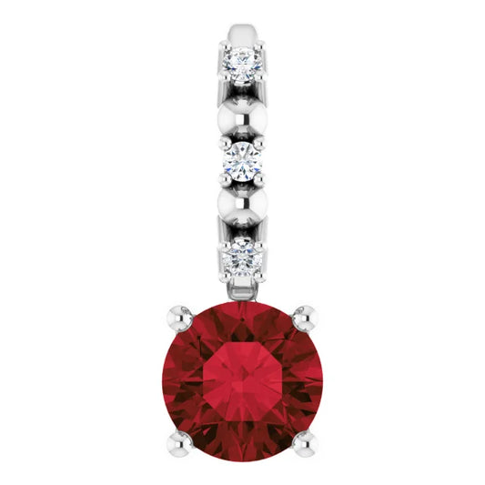 Sterling Silver Imitation Mozambique Garnet & .01 CTW Natural Diamond Charm/Pendant