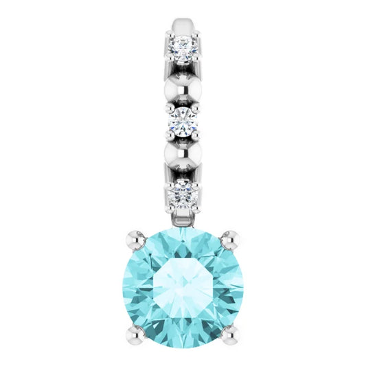 Sterling Silver Imitation Blue Zircon & .01 CTW Natural Diamond Charm/Pendant