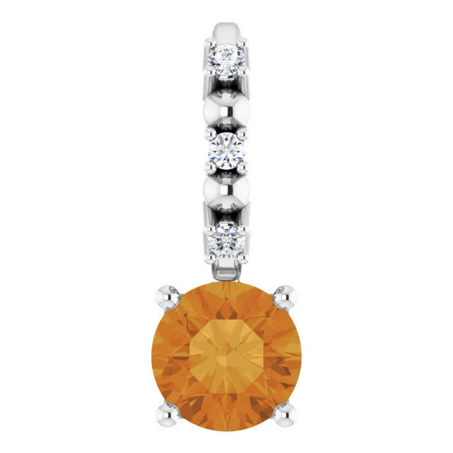Sterling Silver Imitation Citrine & .01 CTW Natural Diamond Charm/Pendant