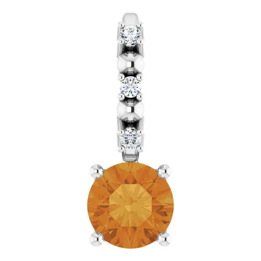 Sterling Silver Imitation Citrine & .01 CTW Natural Diamond Charm/Pendant