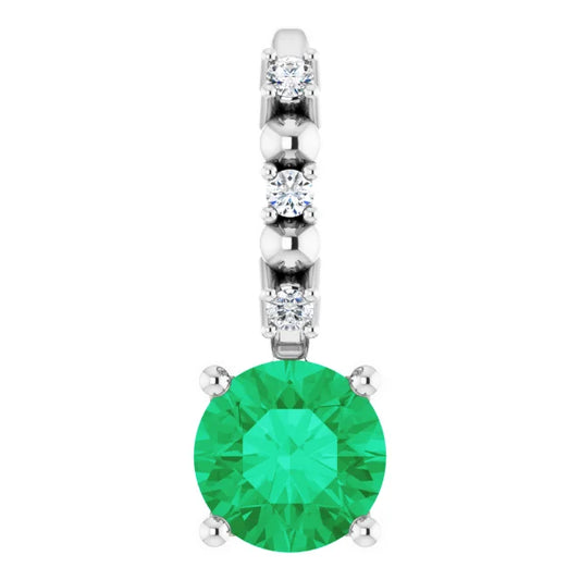Sterling Silver Imitation Emerald & .01 CTW Natural Diamond Charm/Pendant