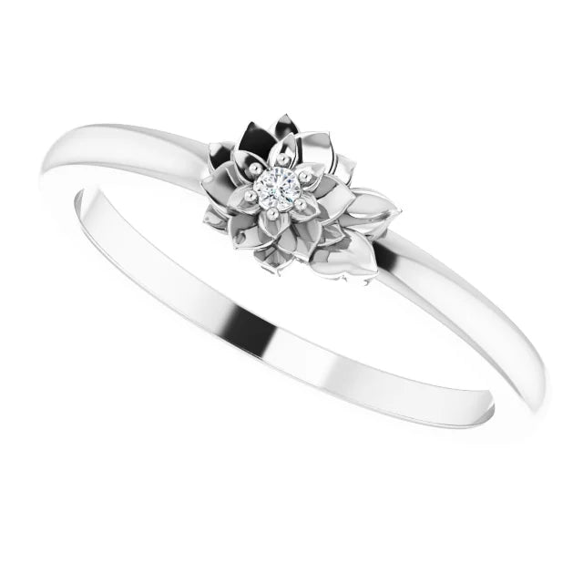 Sterling Silver .015 CT Diamond Flower Ring
